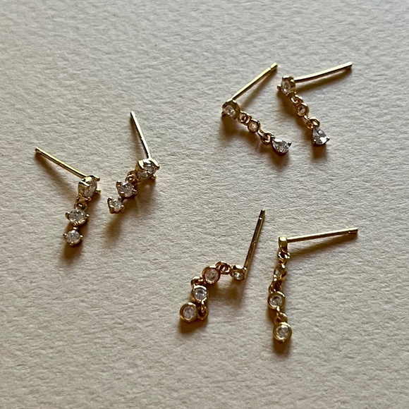 14k Gold Petite Crystal Drop Earring Set | Anthropologie - Picture 1 of 2